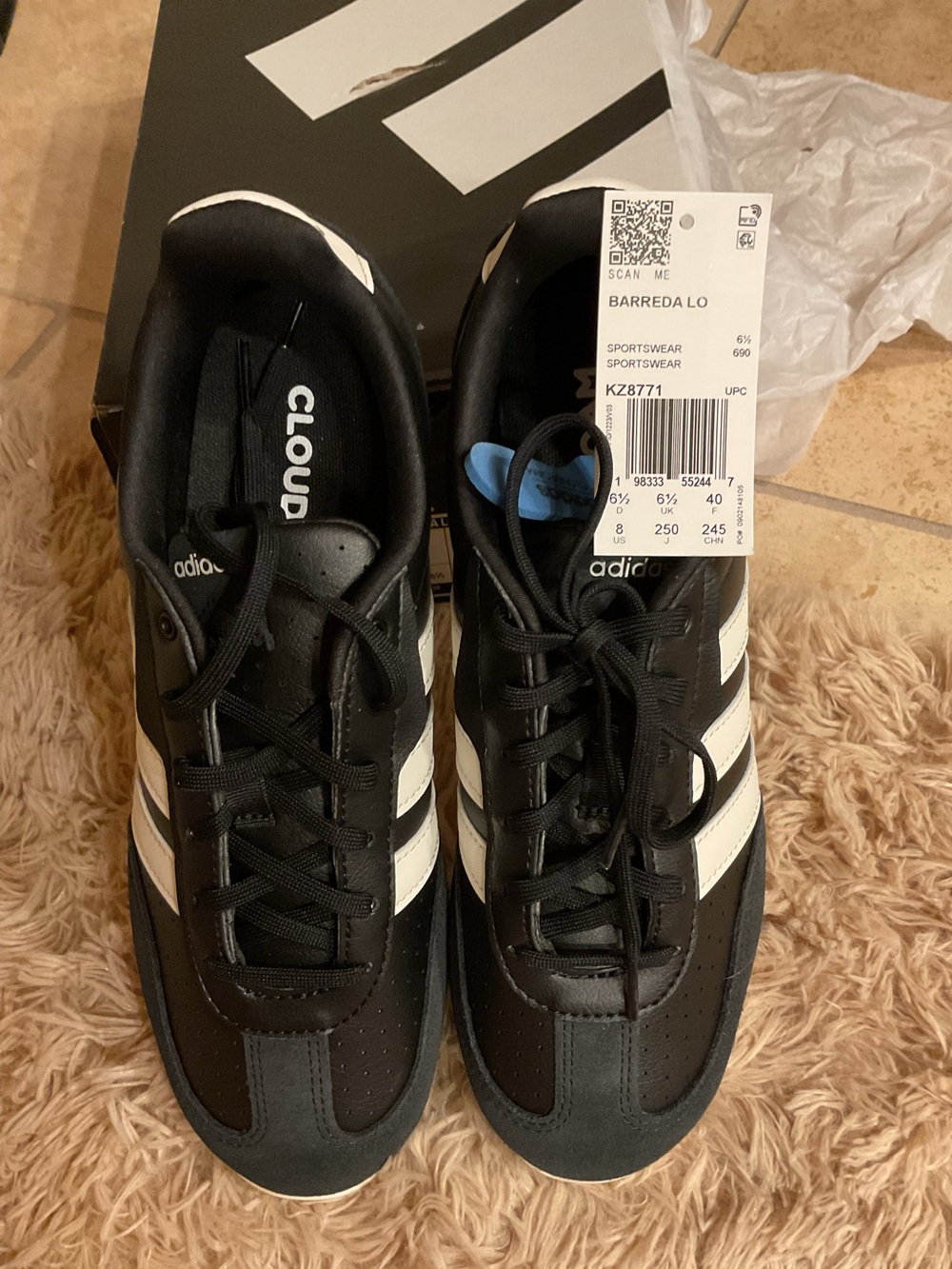 Adidas New Black/White Barredalo Size 8 Sneakers K16725